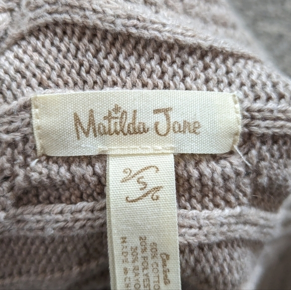 Matilda Jane tan cable knit fringe open cardigan sweater S - Picture 6 of 9